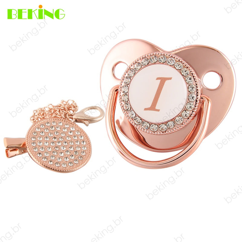 26 Letras Chupeta Luxo Personalizada Rosa/Ouro