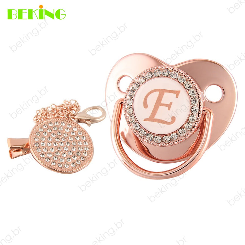 26 Letras Chupeta Luxo Personalizada Rosa/Ouro