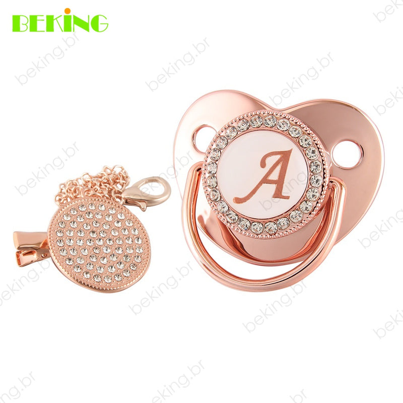 26 Letras Chupeta Luxo Personalizada Rosa/Ouro
