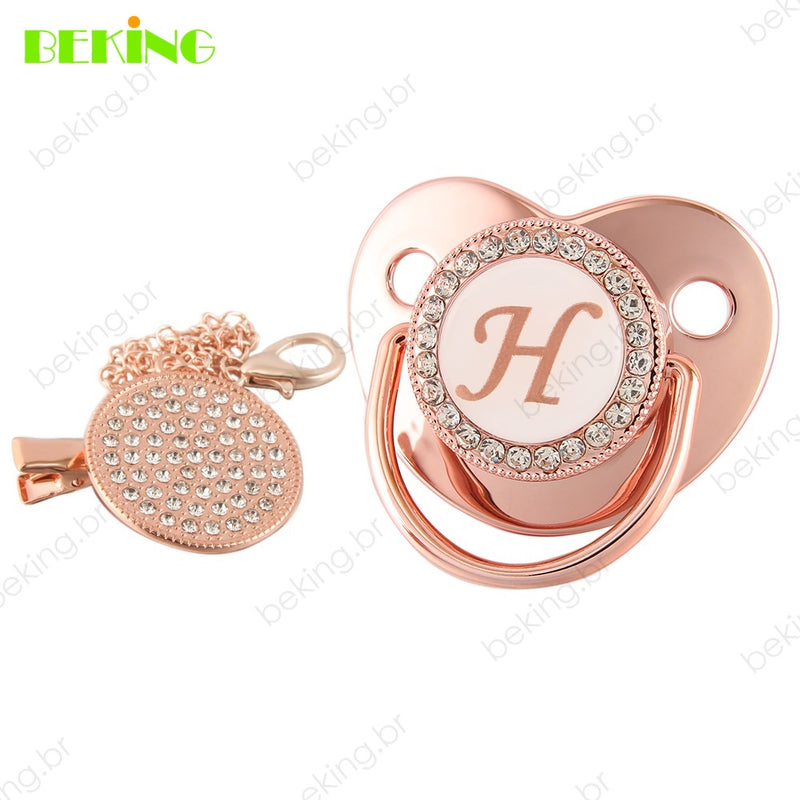 26 Letras Chupeta Luxo Personalizada Rosa/Ouro