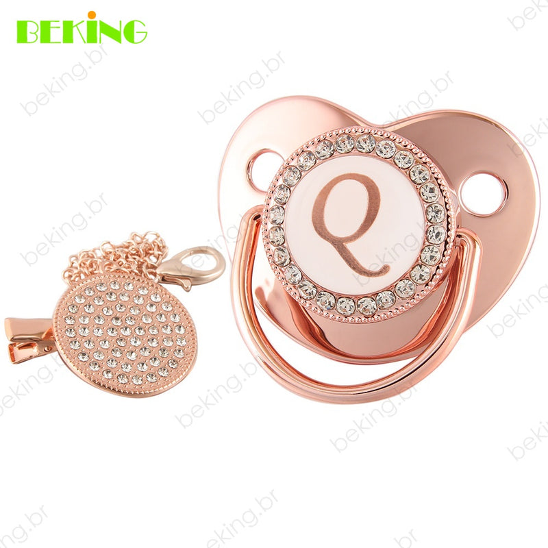 26 Letras Chupeta Luxo Personalizada Rosa/Ouro