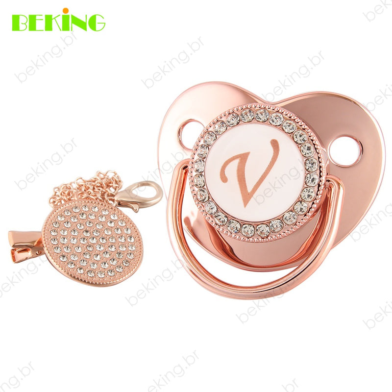 26 Letras Chupeta Luxo Personalizada Rosa/Ouro