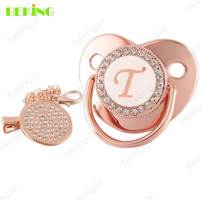 26 Letras Chupeta Luxo Personalizada Rosa/Ouro
