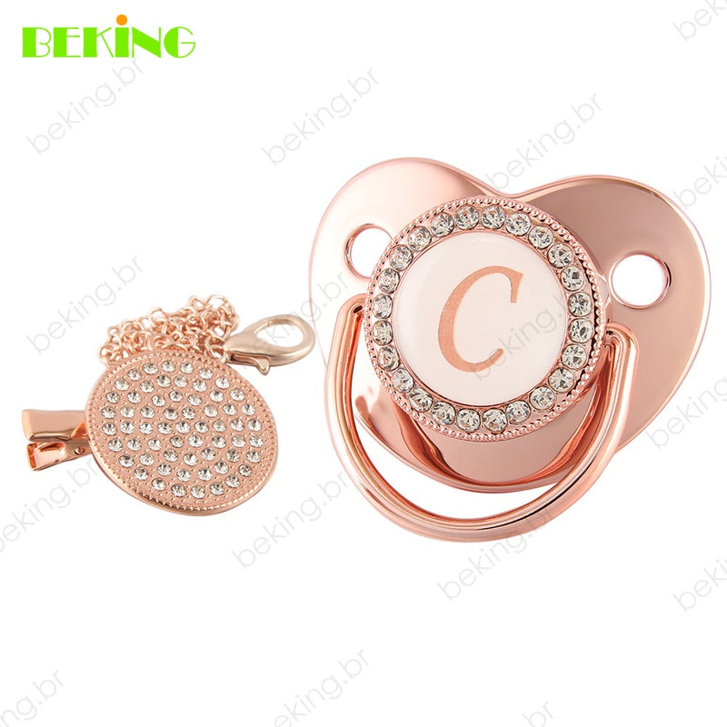 26 Letras Chupeta Luxo Personalizada Rosa/Ouro