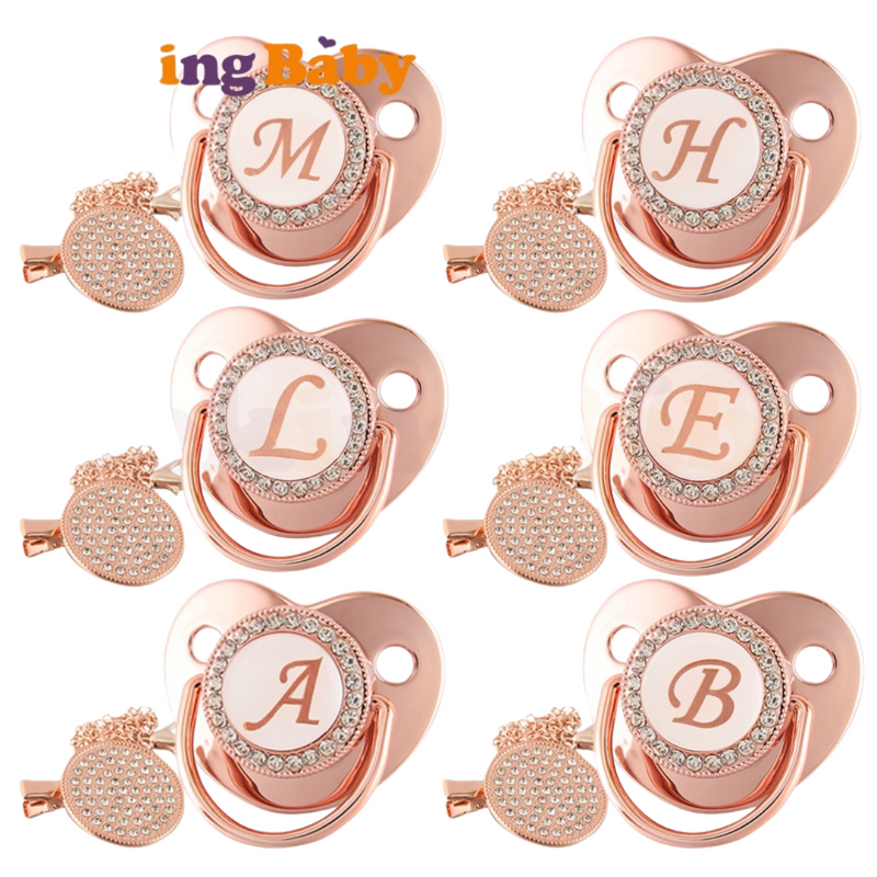 26 Letras Chupeta Luxo Personalizada Rosa/Ouro