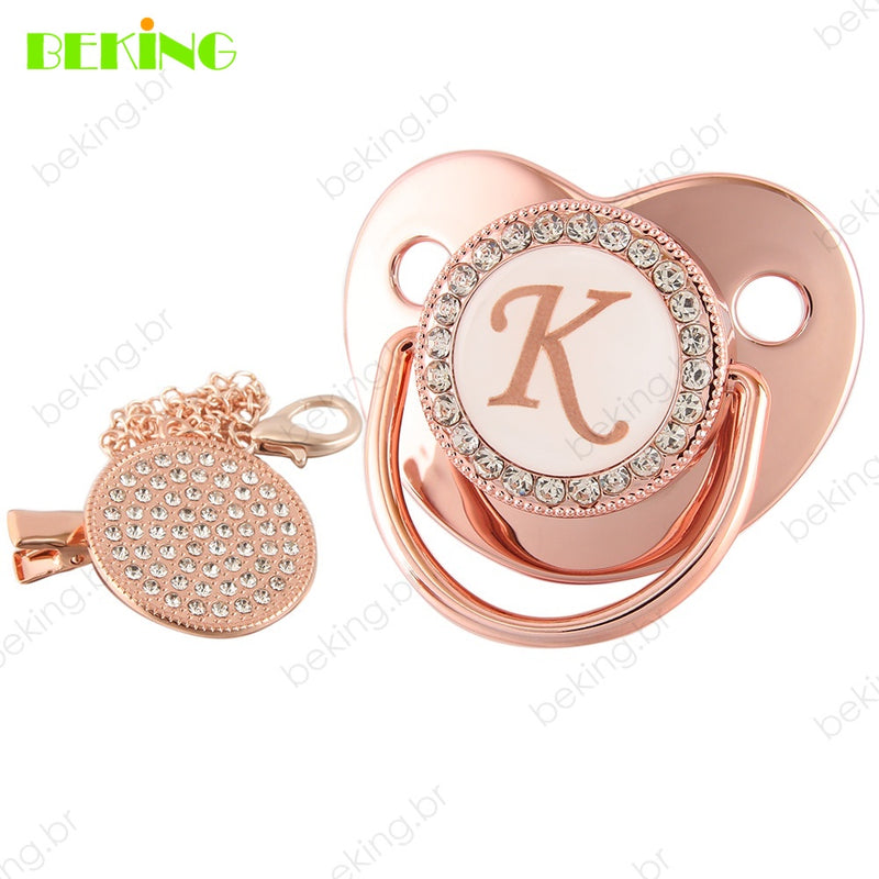 26 Letras Chupeta Luxo Personalizada Rosa/Ouro
