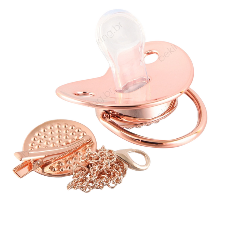 26 Letras Chupeta Luxo Personalizada Rosa/Ouro