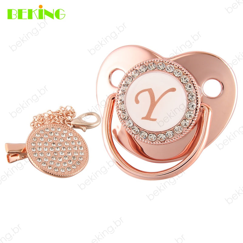 26 Letras Chupeta Luxo Personalizada Rosa/Ouro