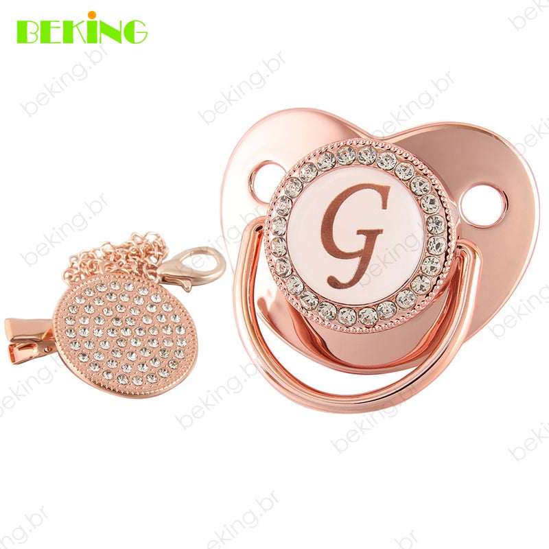 26 Letras Chupeta Luxo Personalizada Rosa/Ouro