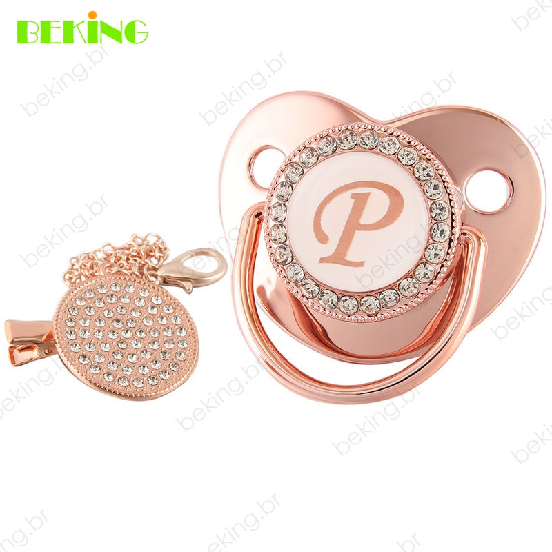 26 Letras Chupeta Luxo Personalizada Rosa/Ouro