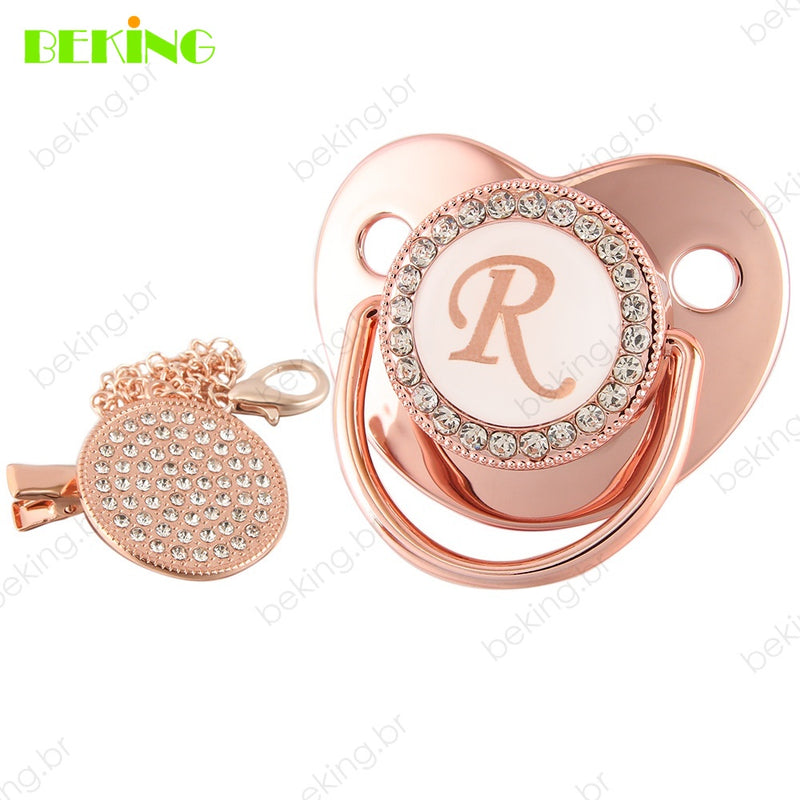 26 Letras Chupeta Luxo Personalizada Rosa/Ouro
