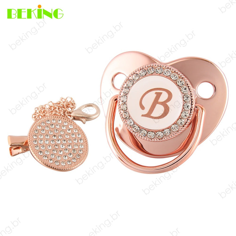 26 Letras Chupeta Luxo Personalizada Rosa/Ouro