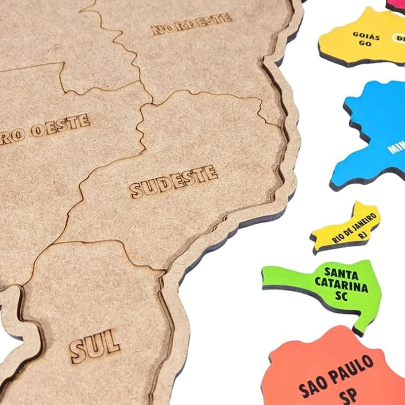 Mapa do Brasil estados e regiões em Madeira MDF
