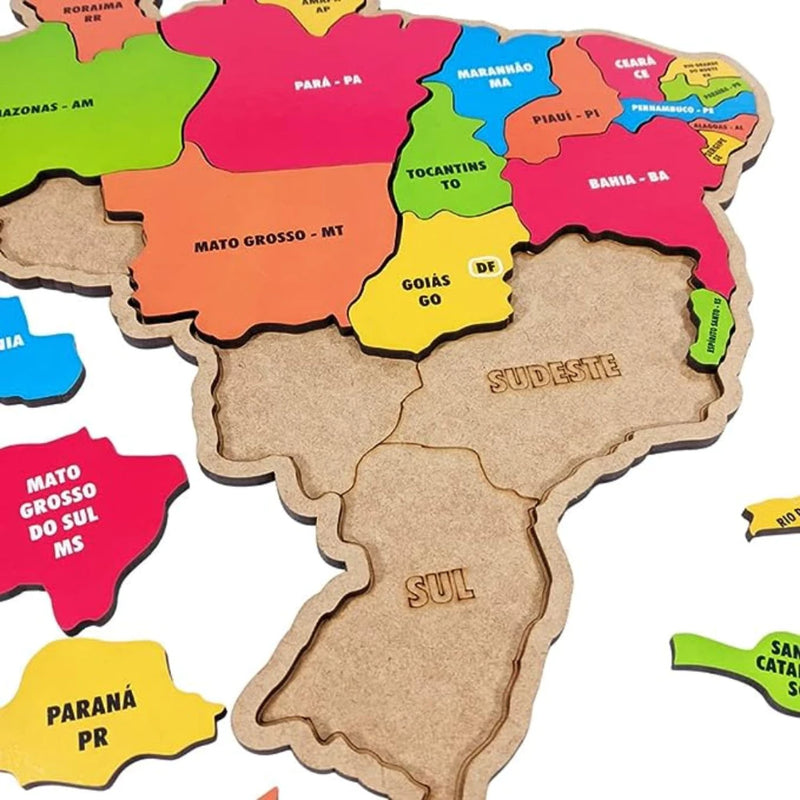 Mapa do Brasil estados e regiões em Madeira MDF