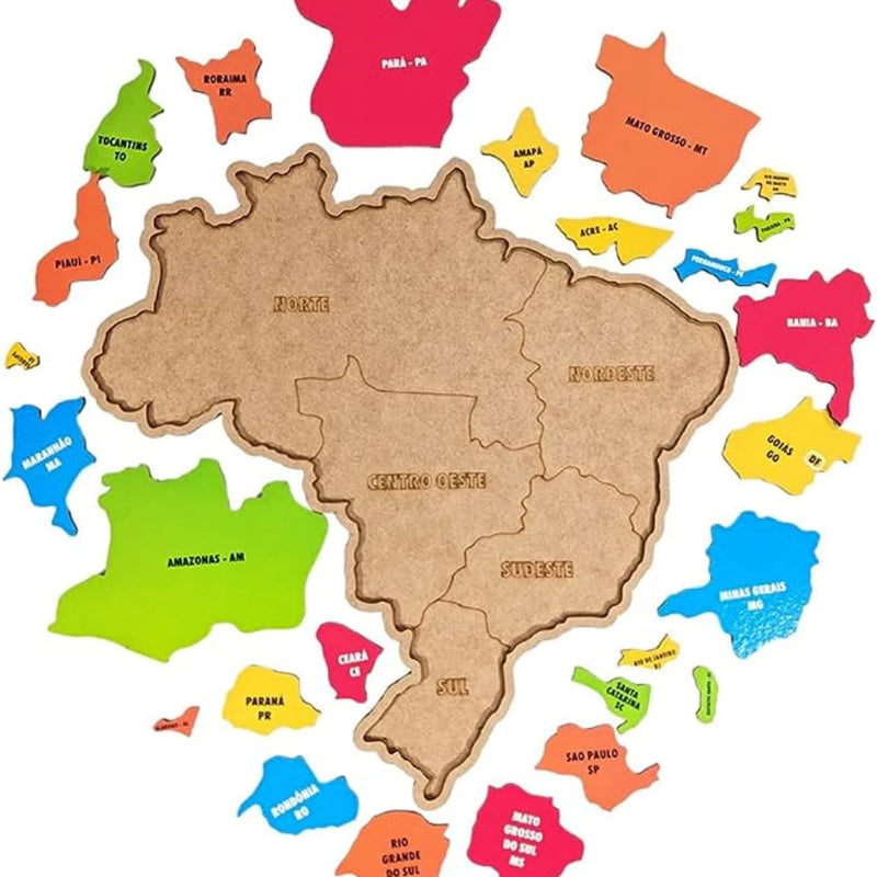 Mapa do Brasil estados e regiões em Madeira MDF