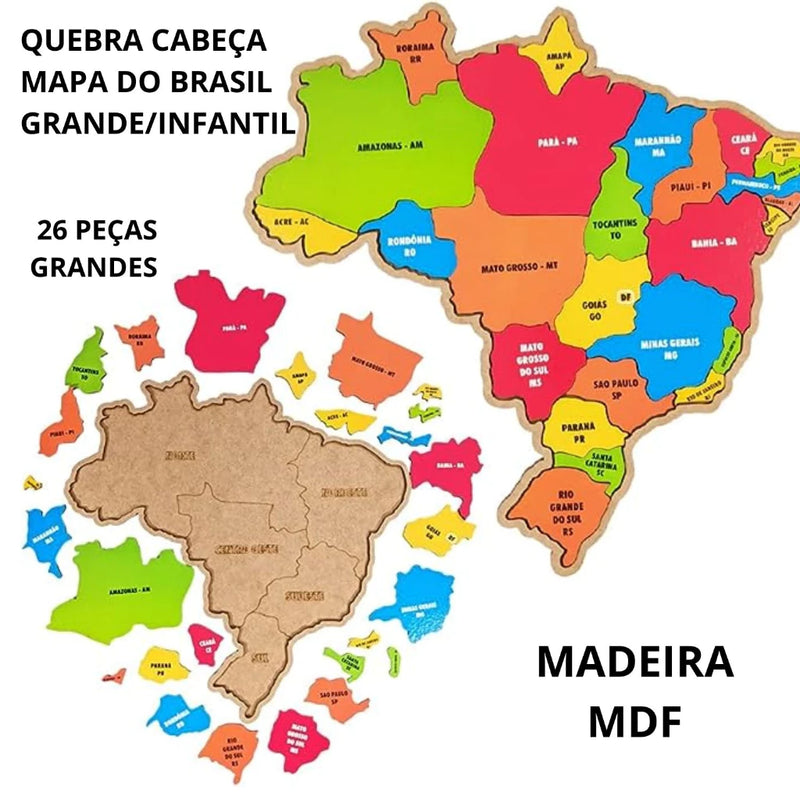 Mapa do Brasil estados e regiões em Madeira MDF