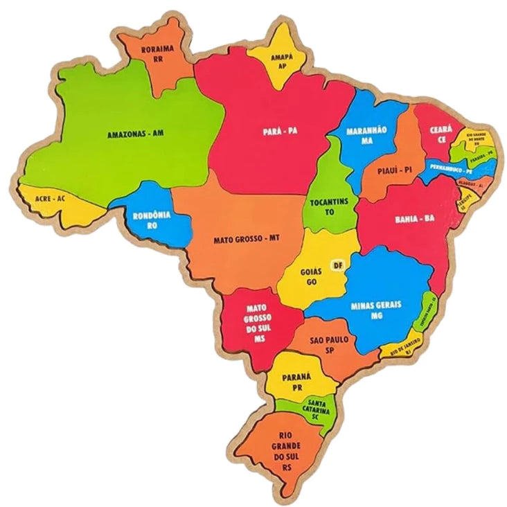 Mapa do Brasil estados e regiões em Madeira MDF