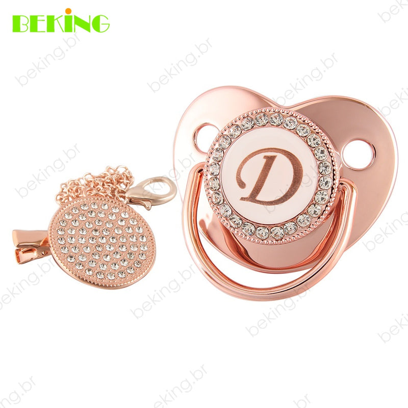 26 Letras Chupeta Luxo Personalizada Rosa/Ouro