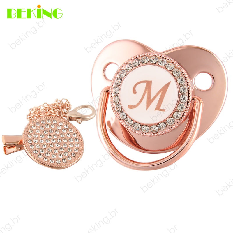 26 Letras Chupeta Luxo Personalizada Rosa/Ouro