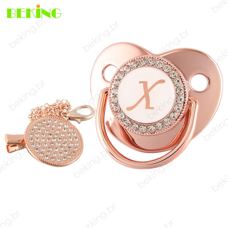 26 Letras Chupeta Luxo Personalizada Rosa/Ouro