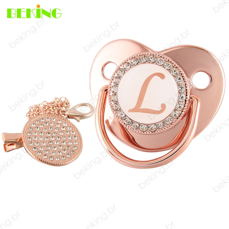 26 Letras Chupeta Luxo Personalizada Rosa/Ouro