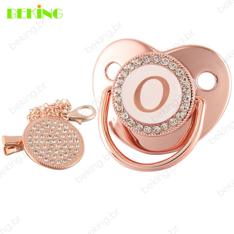 26 Letras Chupeta Luxo Personalizada Rosa/Ouro