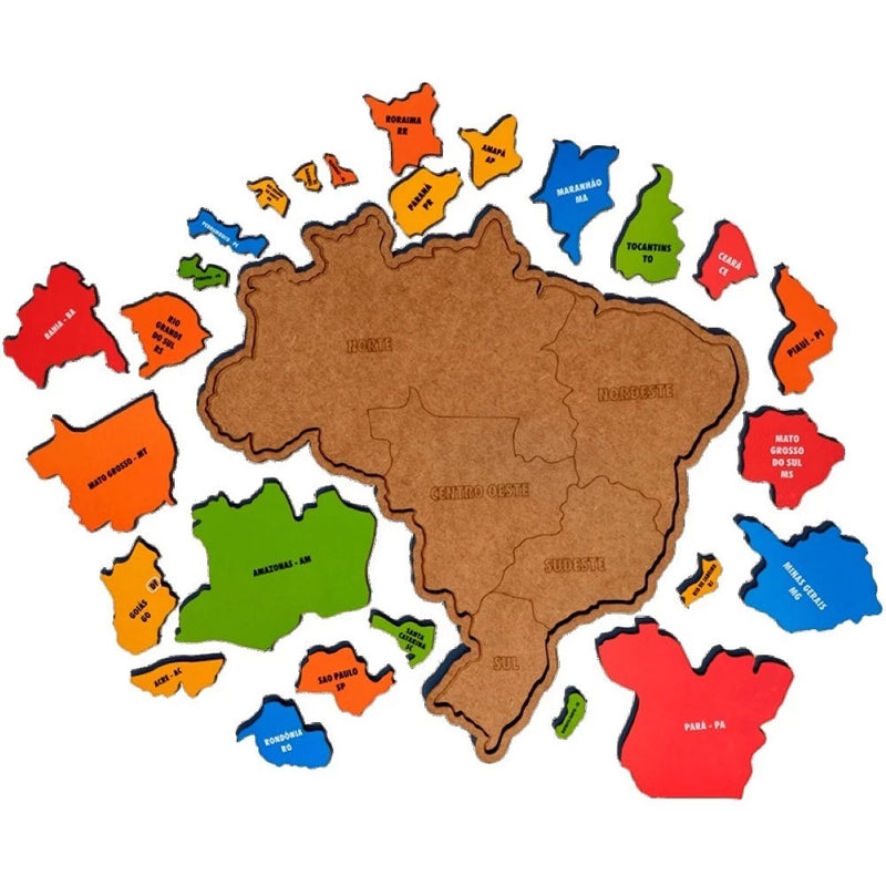 Mapa do Brasil estados e regiões em Madeira MDF